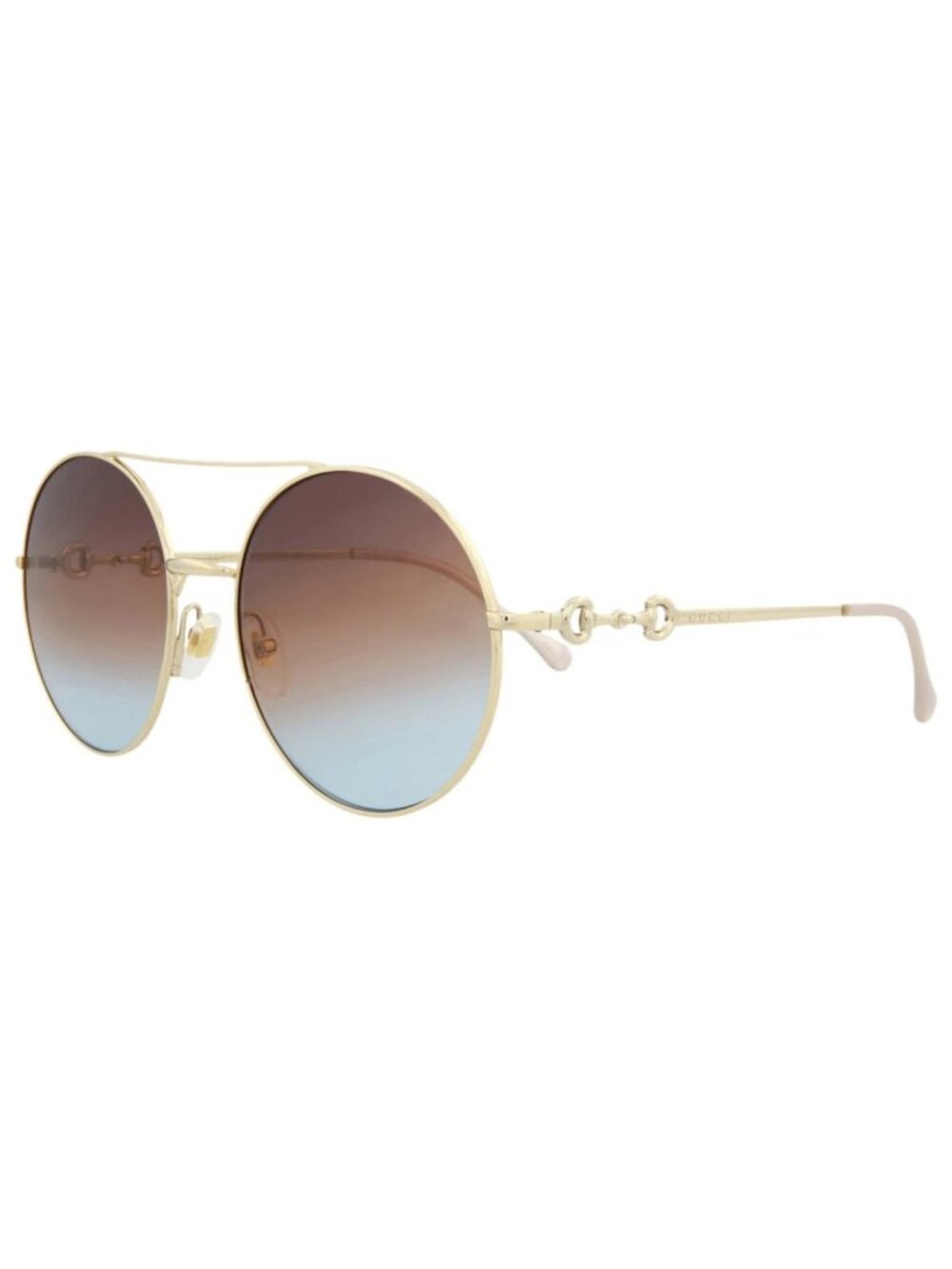 New Gucci Women's Sunglasses Round Oval Metal Frame Gold Gold Brown